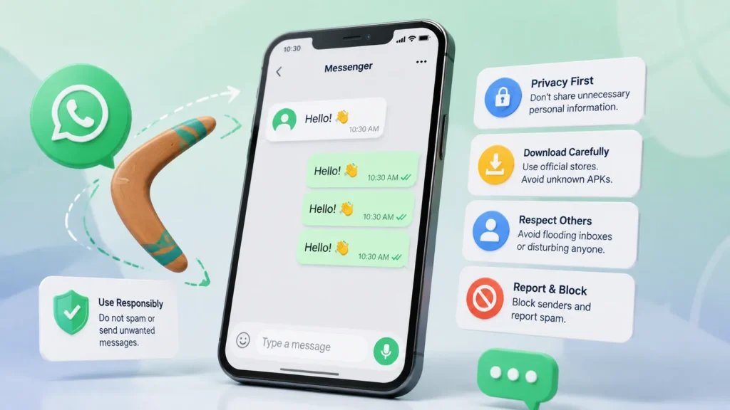 Boomerang Messenger and WhatsApp messaging automation security concept